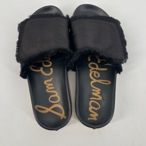 Sam Edelman Black Fringe Slide Sandals